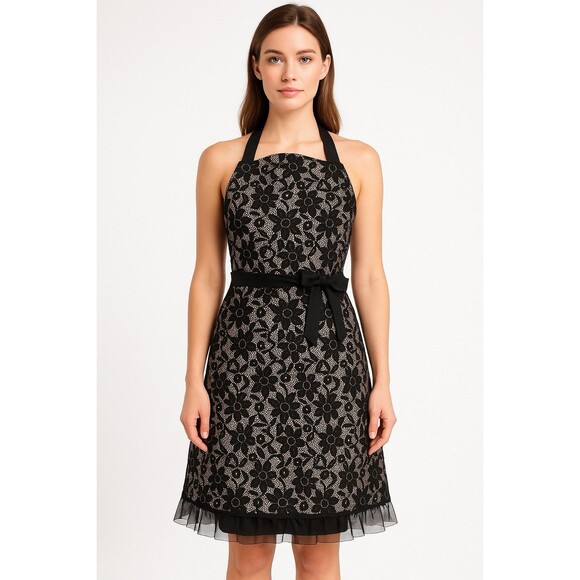 Kay Dee Designs Black Lace Floral Apron Retro Pin-Up Hostess Style Chic Kitchen - Picture 1 of 11